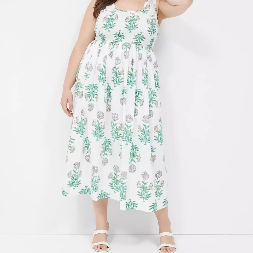 Lane Bryant Women’s Smocked-Bodice Midi Floral 100% Cotton Dress, Size 18/20